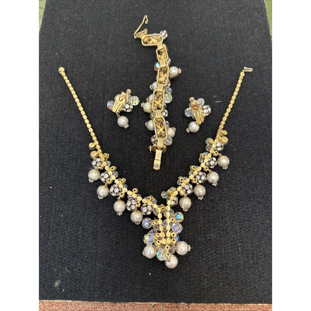 Decadent Juliana D&E Faux Pearl Iridescent Rhinestone 3 Piece Parure Set AB Rare - Picture 16 of 16